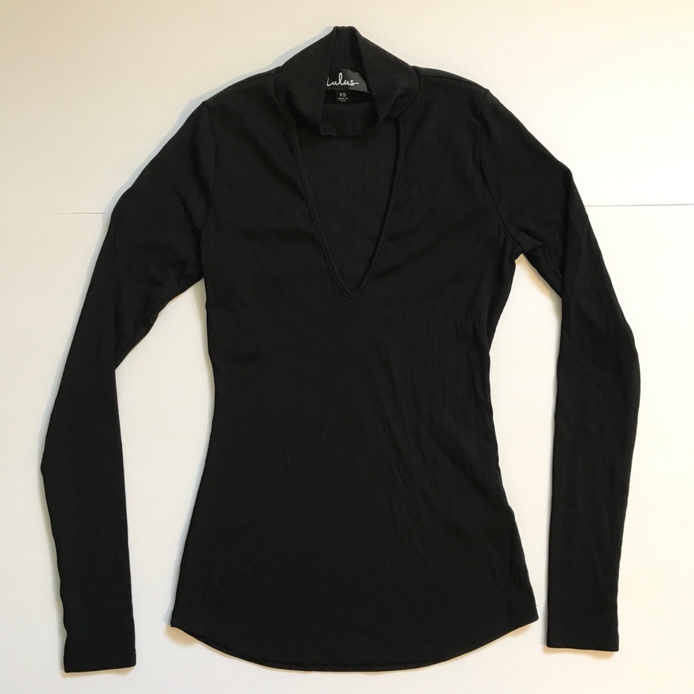 Lulus Black Mock Neck Keyhole Rib Long Sleeve XS